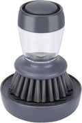 Dish Brush with Soap Dispenser, Kitchen Scrub Brush for Dishes Pots Pans Sink Cleaning, Dish Scrubber with Holder Set (Grey Handle & Nylon Bristles)