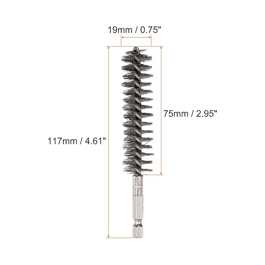 HARFINGTON Stainless Steel Bore Brush 19mm Dia Cleaning Wire Brush with Handle 1/4 Inch Hex Shank for Tubes, Ports, Bearings