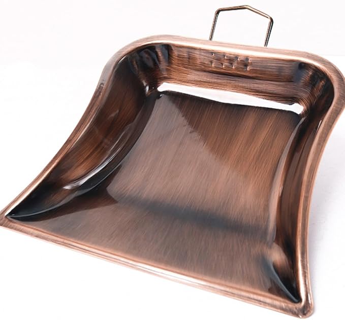 VICASKY Small Handheld Desktop Dustpan in Antique Copper Color, Stainless Steel Reusable Cleaning Shovel with Hook for Home and Office Use