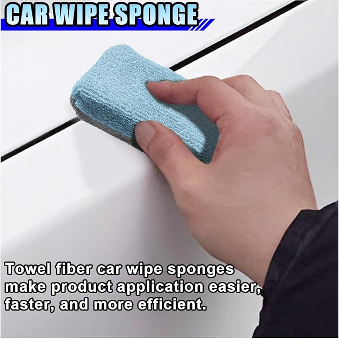 12PCS Ceramic Coating Applicator Sponge, 4.13'' x 1.84'' Microfiber Car Detailing Applicator Pad, Rectangular Car Foam Cleaning Pad, Auto Polishing Pad for Wax, Paint, Sealant (Blue)