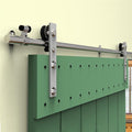 CCJH Stainless Sliding Barn Door Hardware Kit 9ft Heavy Duty for Single Wooden Door (Flat Shape Hanger)
