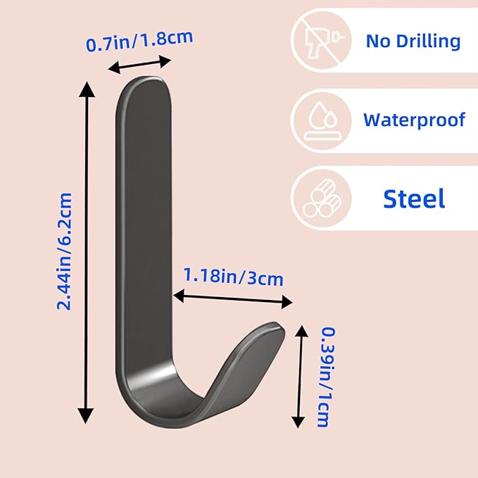 4 Pcs Adhesive Towel Hooks for Shower, Bathroom, Kitchen, Robe, Towel, Coat，Shower Hooks，Wall Hook Stick On Bathroom（Steel,Dark Gray）