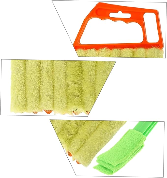 TOYANDONA 2pcs Blinds Cleaning Brush Set, 7-Finger and 3-Finger Window Shutter Brushes, Orange and Green, Multi-Surface Window and Air Conditioner Vent Cleaner for Home Use