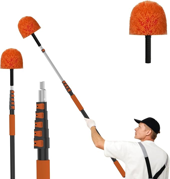 24FT Cobweb Duster with Extension Pole, Spider Web Brush for Cleaning Extendable, Professional Ceiling and Corner Dusters for Outdoor Indoor Use