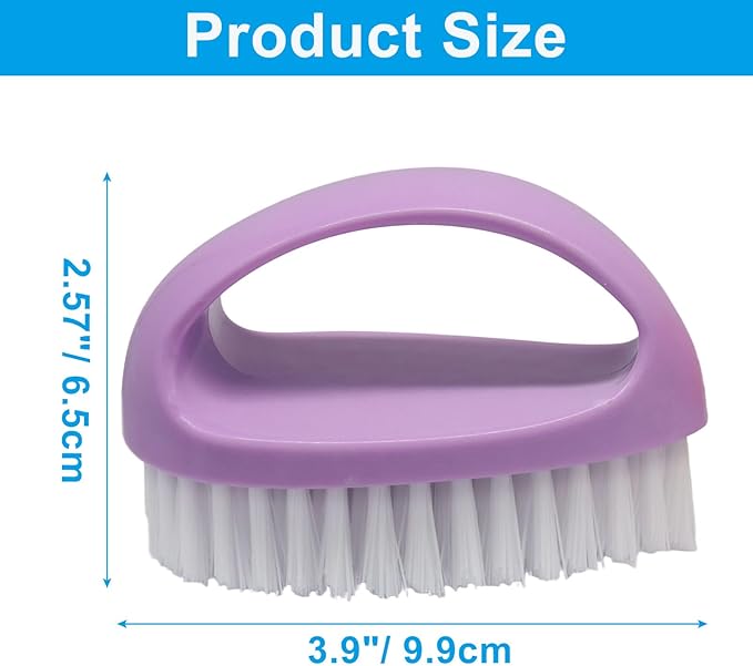 Hordion 2 Pack Hand Nail Brush, Heavy Duty Scrub Brush Nylon Stiff Bristles Small Cleaning Brush with Handle for Bathroom Showe Sink Kitchen Bathtub Floor(Purple, Pink)
