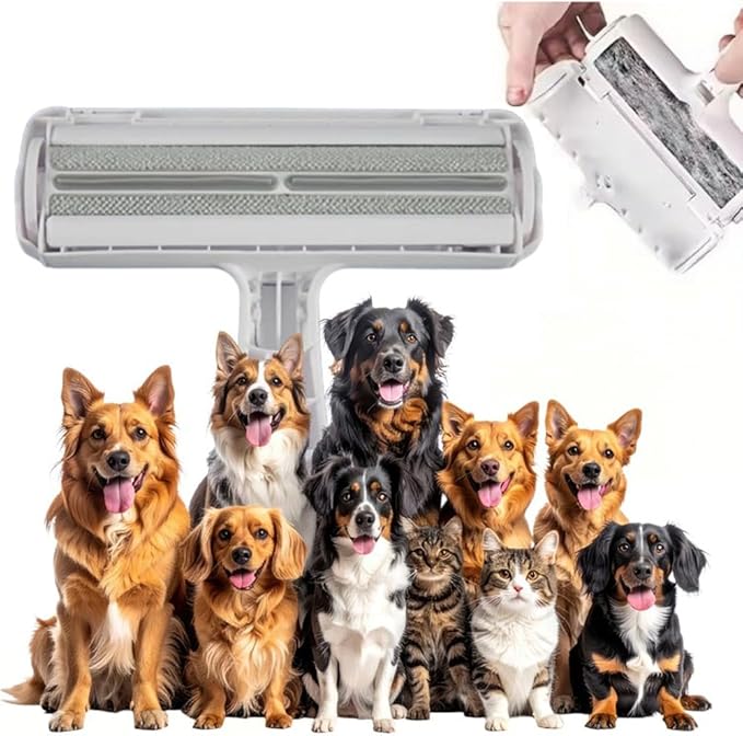 Pet Hair Remover Roller – Reusable Lint Roller for Dog & Cat Fur – Self-Cleaning Animal Hair Removal Tool for Furniture, Couch, Carpet, Bedding, Car & Clothing – No Sticky Tape Needed (Grey)