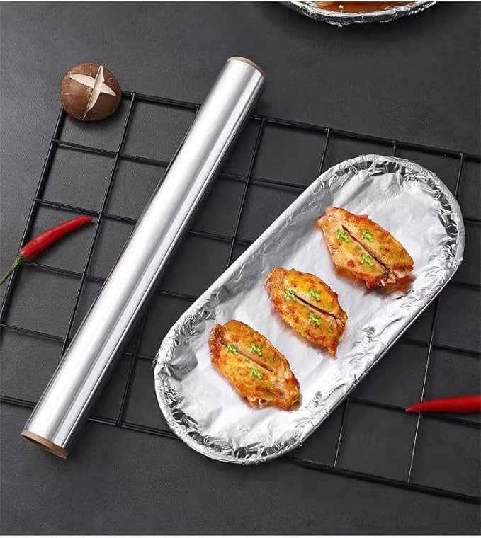 Roll Pack Aluminum Foil, 100 Square Feet, 10 Microns Thick, Food Grade Tin Foil, Used for Thickening Aluminum Foil for Grilling, Baking, Air Fryers and Ovens