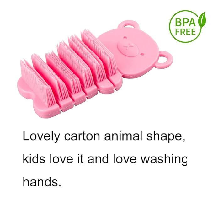 Nail Scrubber Brush Kids, Finger Nails Scrub Scrubbing Cleaning Brushes with Soft Bristle for Baby Children, Cute Animal Style and 2 Colors Choice (Pink)