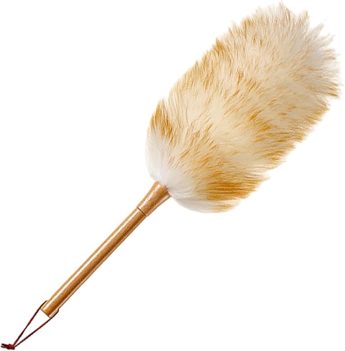 NIDONE Dusters for Cleaning 20in Static Fluffy Lambswool Duster with Wood Handle Bendable Washable Cleaning Tools for Ceiling Fan, Window, Computer, Shelves