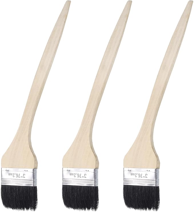uxcell 3pcs Bent Radiator Paint Brush 3" Width Curved Wall Paint Soft Bristle Brushes with Long Wood Handle for Painting DIY Wall Treatment
