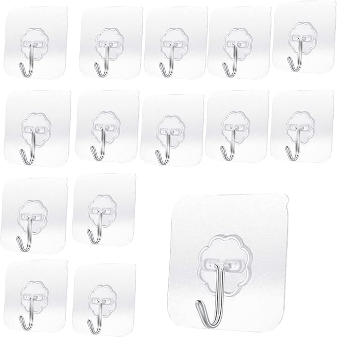 Heavy Duty Adhesive Hooks 33 lb(Max) 15KG,Waterproof and Oilproof Reusable Seamless Hooks Heavy Duty Wall Hook for Kitchen Bathroom Office (Transparent Small 8 pcs)