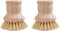 HIC Kitchen Natural Bristle Dish Pan Scrub Brush, Non-Scratch Natural Tampico Bristles with Wooden Handle, Set of 2