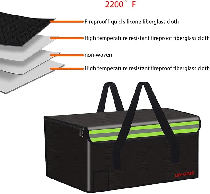 Lipo Battery Safe Bag Large Capatity Fireproof Bag for Ebike Lipo Battery Other Batteries Storage Charging Transport Home Office Travel Safe Storage Pouch