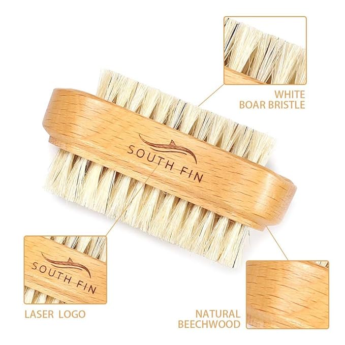 Two-side Wooden Nails Brushes for Fingers, Natural Wood and Bristle Cleaning Acrylic Nail Art Brush, Fingernail & Toenail brushes for Women, Men, Girls, Manicure Pedicure Nail Scrubber Home & Salon