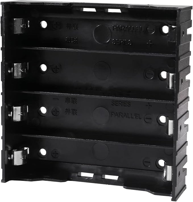 6pcs 18650 Battery Case Holder 4 Slots X 3.7V 18650 Battery Storage Box, in Parallel Black Plastic Batteries Clip Box with Pin for DIY Parallel or Series Circuit PCB Projects