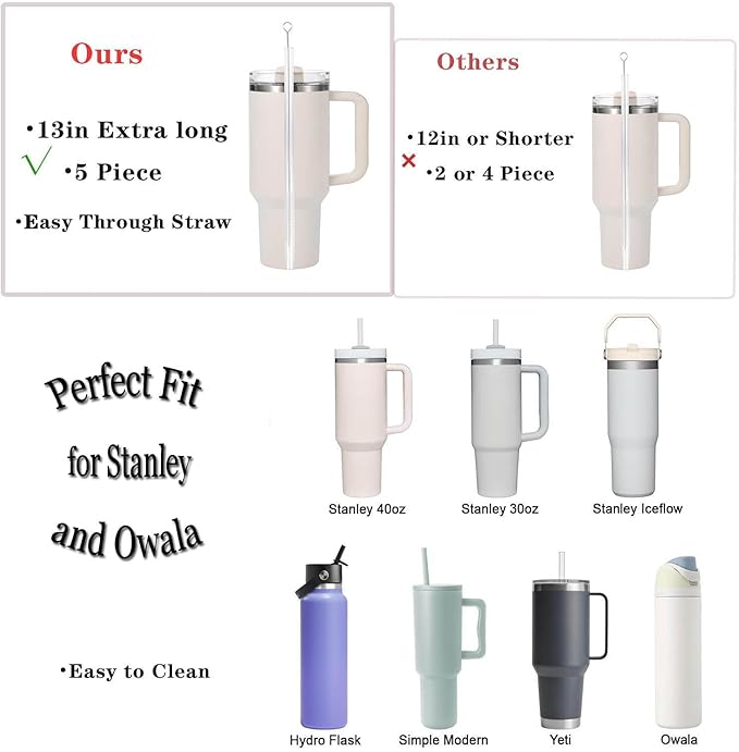Straw Cleaner Brush Extra Long 13 inch Set for Stanley Owala Water Bottle 40 oz 32 oz 30 oz Tumble Cup Accessories Straw Brush with 3 in 1 Cup Lid Cleaning Brush (Green,Blue)