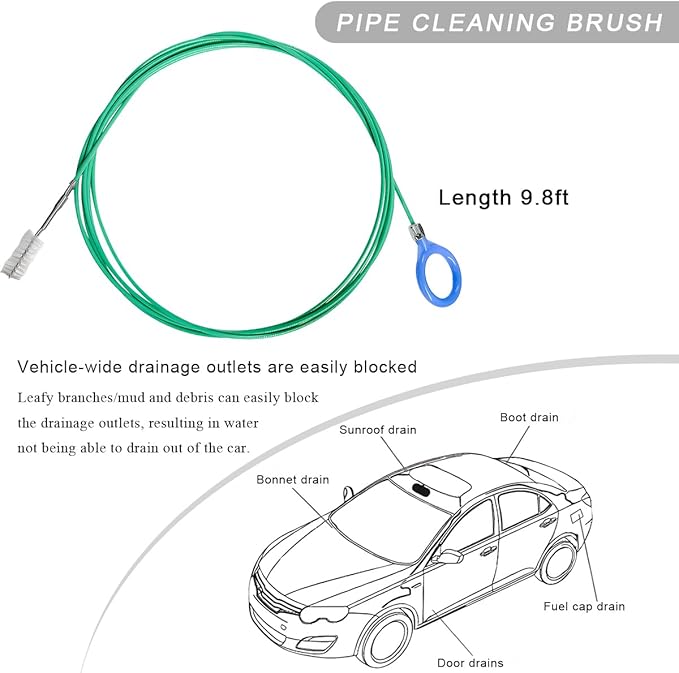 Auto Sunroof Drain Cleaning Tool, 118 Inch Long Pipe Cleaning Brush Windshield Wiper Drain Hole, Flexible Slim Drain Dredging Brush Tube Cleaner for Car Tank Drain Kitchen