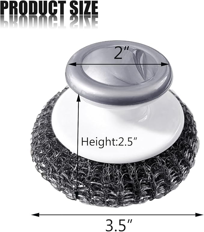 Stainless Steel Wool Scrubber with Handle, Heavy Duty Dish Scrubber, Steel Brush for Cleaning Pots, Pans, Grills, Sink (4 Pack)