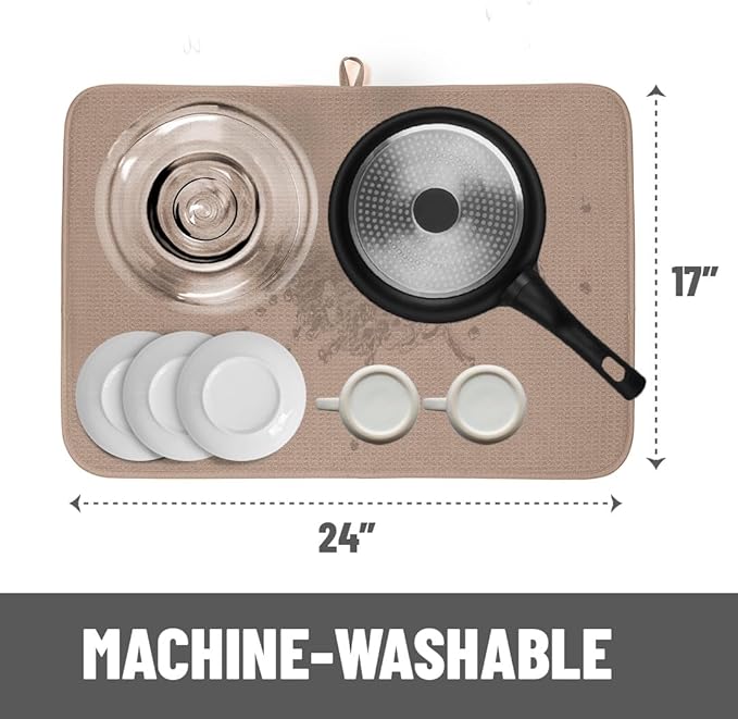 Bellemain XXL Dish Mat 24" x 17" ( LARGEST MAT ) Microfiber Dish Drying Mat , Super absorbent ( Mocha )