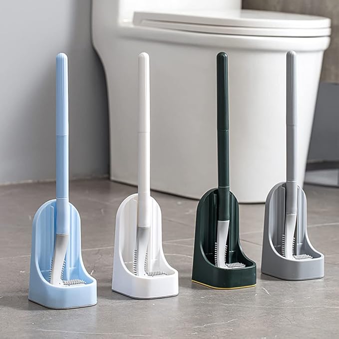 Toilet Brush, Long Handle Golf Toilet Brush with Holder 360° Deep Cleaning Flexible Silicone Toilet Cleaner Brush Wall Mounted for Bathroom (2Pcs Grey)