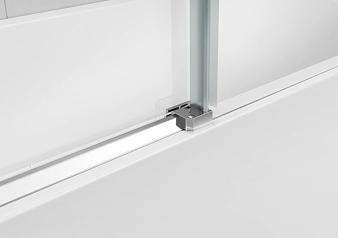 Sunrosa Semi-Frameless Tub Shower Door 59-2/8"60", Single Sliding Shower Door with Handle, Bathtub Shower Door with Tempered Glass, Chrome