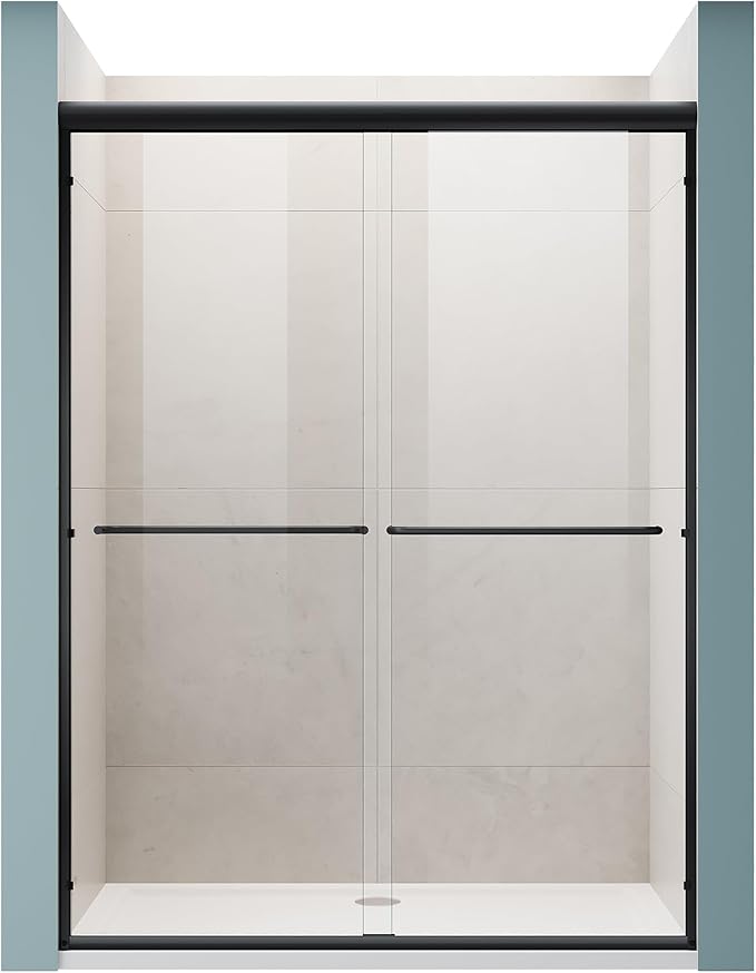 ELEGANT Double Sliding Shower Door 50-54" W x 72" H, Semi-Frameless Bypass Shower Glass Door with Dual Towel Bar Handles, 1/4" Tempered Glass for Walk-in Shower, Matte Black