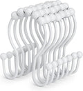 Goowin Shower Curtain Hooks, 12 Pcs Shower Curtain Rings, Stainless Steel Shower Curtain Hangers, Double Hook Shower Curtain Hooks, Smooth Sliding Anti-Drop Shower Rings for Curtain (White)
