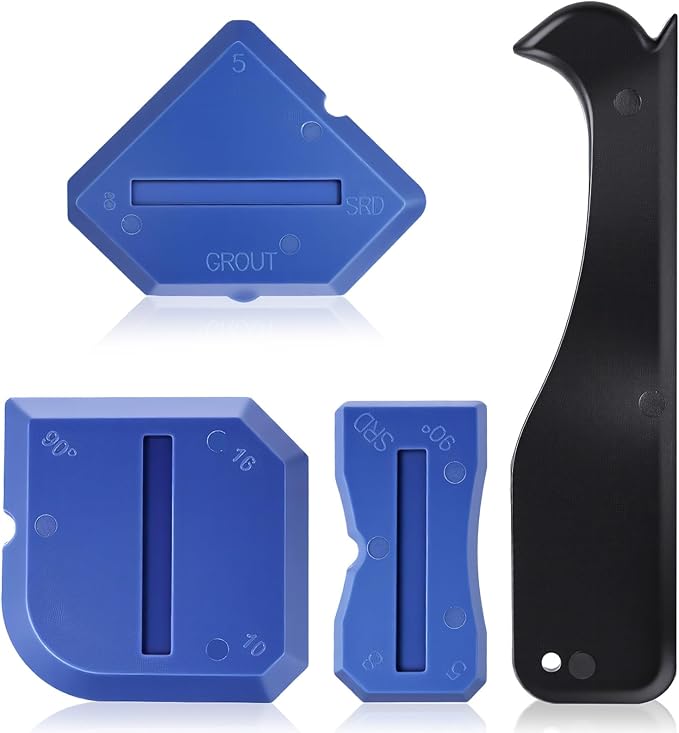 4 PCS Effective Caulking Tools Set, Sealant Finishing Grout Scraper, Easy to Operate Caulk Remover Tool, TPR Rubber Reuse and Portable for Kitchen Bathroom Floor Caulking Sink Cleaning Sealing
