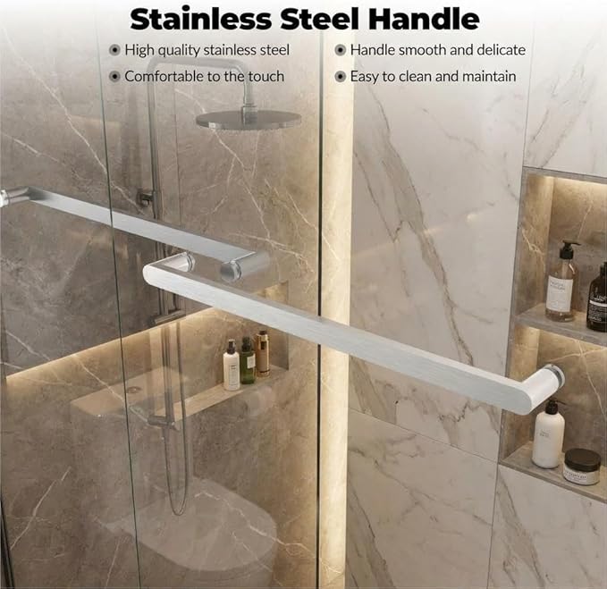 Sliding Shower Door, Aluminum Alloy Frame with 44-48" Adjustable Width x 72" Height, Features Double 6mm (1/4") Tempered Glass Panels, Brushed Nickel Square Track, Space-Saving Bypass Design