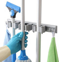DrDirt Broom Holder Wall Mount, Heavy Duty Aluminum Mop and Broom Organizer with 3 Slots and 4 Hooks, Wall Mounted Storage for Kitchen, Bathroom, Laundry Room, Garage, Closet