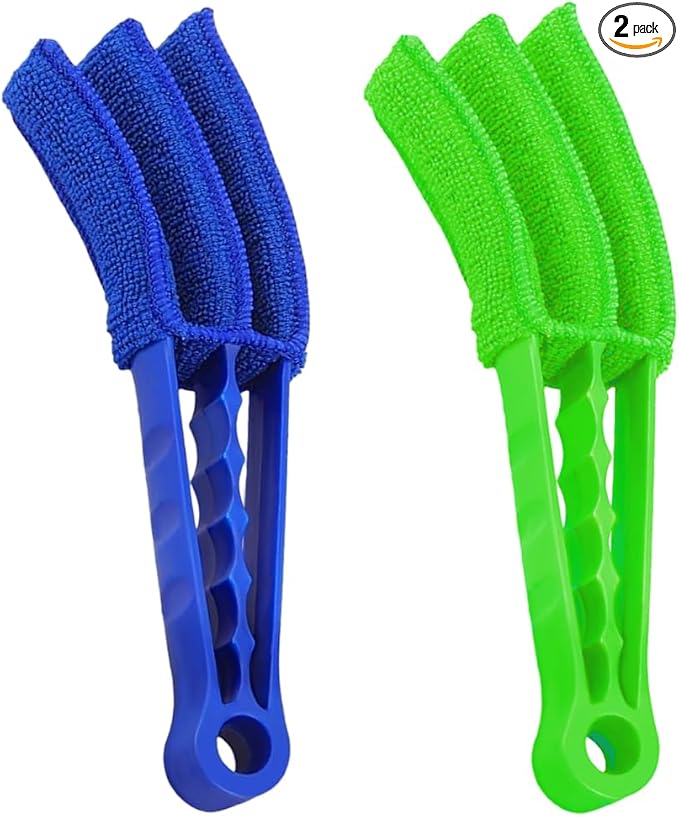 2 PCS Blind Cleaner Duster Tool, Window Venetian Hand-held 3 Arm Dusting Cleaner Brush, Blinds Cleaning Brush Tool for Window Shutters Air Conditioner, Car Accessories (Green+Blue)