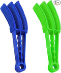 2 PCS Blind Cleaner Duster Tool, Window Venetian Hand-held 3 Arm Dusting Cleaner Brush, Blinds Cleaning Brush Tool for Window Shutters Air Conditioner, Car Accessories (Green+Blue)