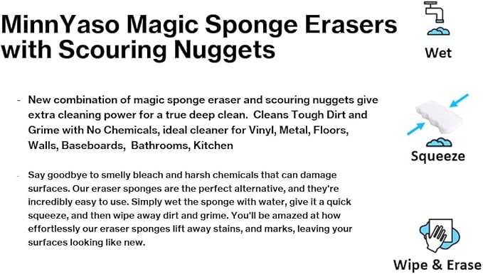 12 Pack 4.6” x 2.5” x 3/4” Magic Sponge Erasers Infused with Scouring Nuggets, 10x Durability vs Traditional Erasers, Advanced Cleaning for Bathroom Kitchen Floors