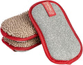 CAMPANELLI Premium Dual-Sided Dish Sponge | Chenille Microfiber & DiamondFiber Scrubber, Washable Reusable Sponges for Dishes Pots & Pans, Ergonomic Grip | 3 Pack - Taupe Gray Red