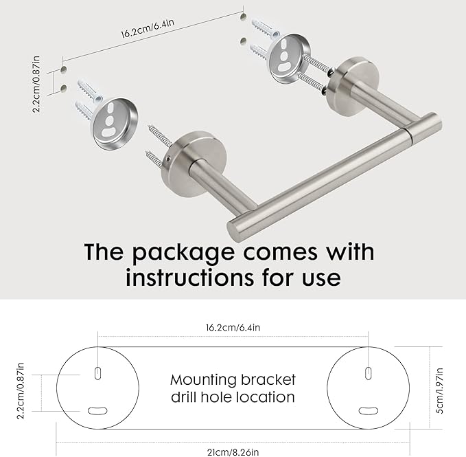 Brushed Nickel Toilet Paper Holder Set, Stainless Steel Towel Ring, Double Post Pivoting Toilet Paper Holder and Hand Towel Holder Set for Bathroom, Bathroom Hardware Accessories Set