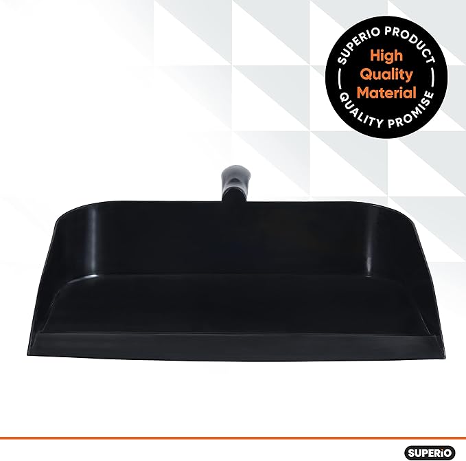 Superio Heavy Duty Plastic Step-on Dustpan with Comfort Grip Handle Black, Durable, Lightweight Multi Surface Dust Pan Easy Broom Sweeping, 10-inch Wide, 3-Pack