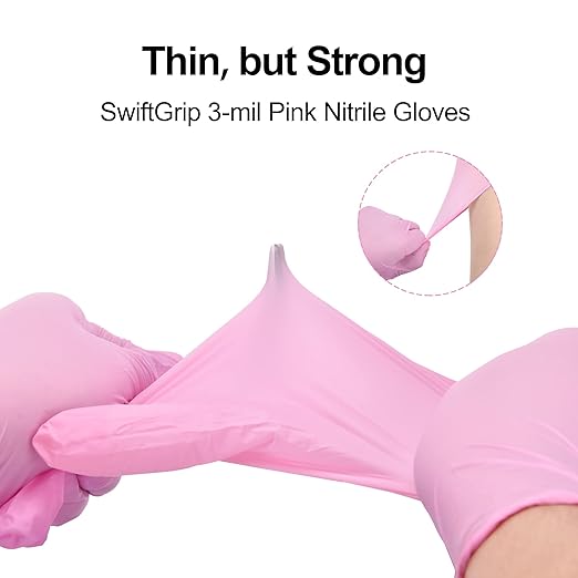 Nitrile Disposable Gloves - Medical Exam Gloves, Latex-Free, Pink, Powder-Free, 50-ct Box (XL)