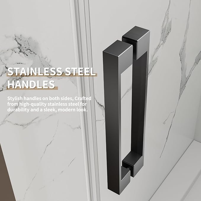 56-60" W x 74" H Frameless Sliding Shower Door, 5/16"(8mm) Clear Tempered Glass, Premium SUS304 Stainless Steel Hardware, Double Nano Coating, JVR-X02 (Matte Black)