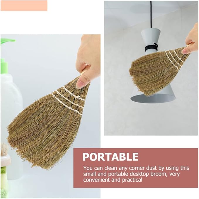 Hemoton Desktop Broom Portable Mini Hand Broom with Ergonomic Handle and Natural Bristles for Tabletop Cleaning Dust Removal in Kitchen and Indoor Use