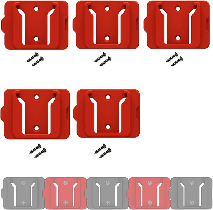 Battery Holder for Milwaukee 18 18V Battery (No Battery), 5Packs Wall Mount Batteries Storage for Wall, Work Van, Shelf, Toolbox