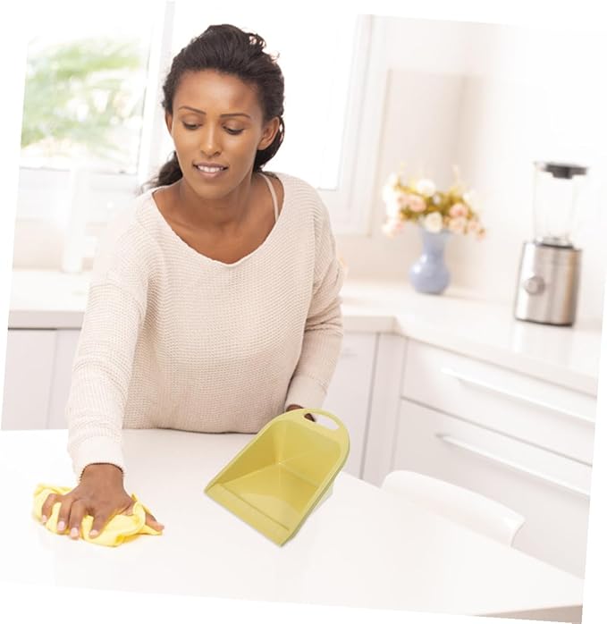 Handheld Dustpan Small Portable Dust Pan 2pcs Lime Yellow with Handle for Home Office Tabletop Garbage Collection Cleaning