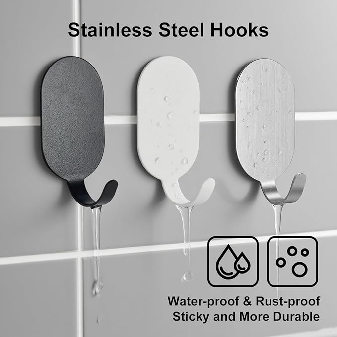 Stainless Steel Hooks, 10 Pcs Command Hooks Wall Mount Hanger, Drill Free No Damage, 11 Lbs Capacity, Silver