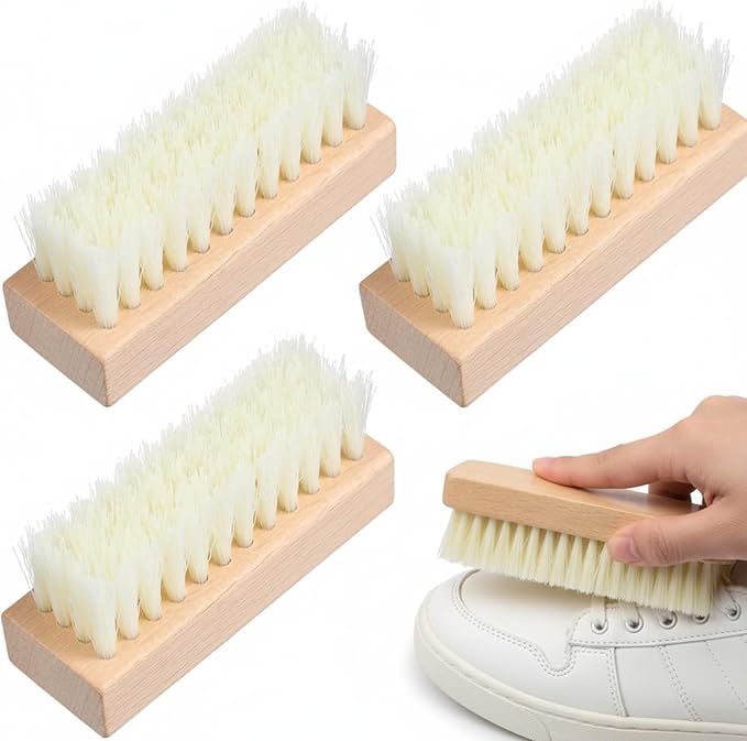 GLEAVI 4Pcs Shoe Cleaning Brush Set: Sturdy Wood Handle Soft Nylon Bristle Scrubbers, 3.7 Inch Portable Dirt Remover for Sneakers, Suede & Leather Boots