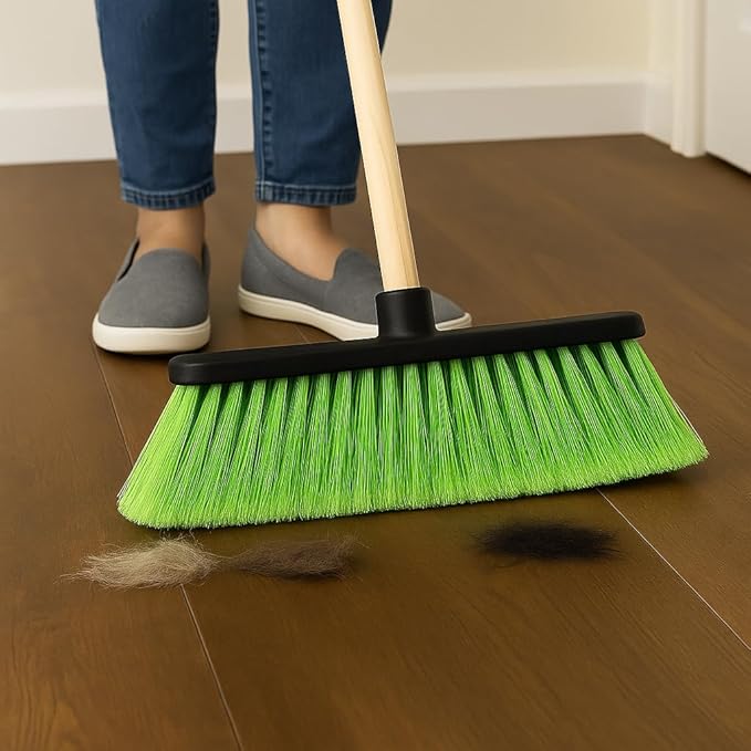 ALMA Apple Green 14" Soft Sweep Broom Head – Lightweight Flagged Bristles – 7/8" Universal Thread – Recycled PP(Apple-Green, ALMA)