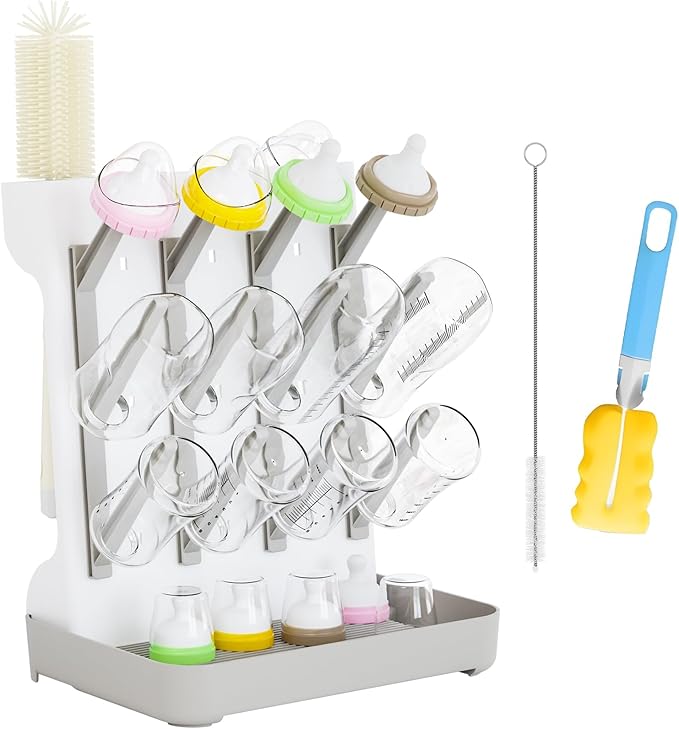 Baby Bottle Drying Rack Large Vertical Bottle Drying Rack - Detachable Space Saving Cleaning and Drying Rack for Baby Bottles and Pump Components (Grey)