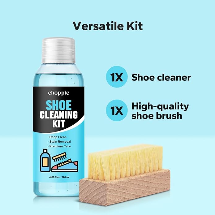 Choppie 2-in-1 Shoe Cleaner Kit (4.06 Fl Oz Shoe Cleaner + Shoe Brush), Suede Shoe Cleaner, Shoe Cleaning Kit for Sneakers, Suede, Leather, Mesh Shoes, and Tennis Shoes