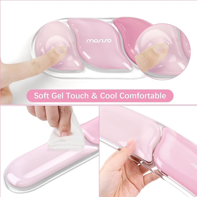 MOSISO Gel Keyboard Wrist Rest&Wrist Support for Mouse, Streamlined Ergonomic Soft Cooling Gel Mousepad Pain Relief Easy Typing Pad Non-Slip Computer Laptop Home/Office, Cherry Pink