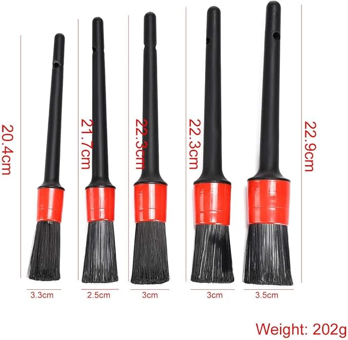 Generic Set Of 5 Car Detailing Brush,Automotive Detail Brushes For Cleaning Air Vents, Interior, Exterior, Wheels, Emblems, Leather, Dashboard, Engine, Silver