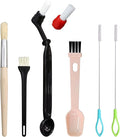 7 Pcs Coffee Machine Cleaning Brush, Espresso Machine Brush with Detachable Head, Wooden Plastic Brush with Bristles for Grinder, Plastic Spoon with Brush & 2Pcs Espresso Steam Wand Brushes