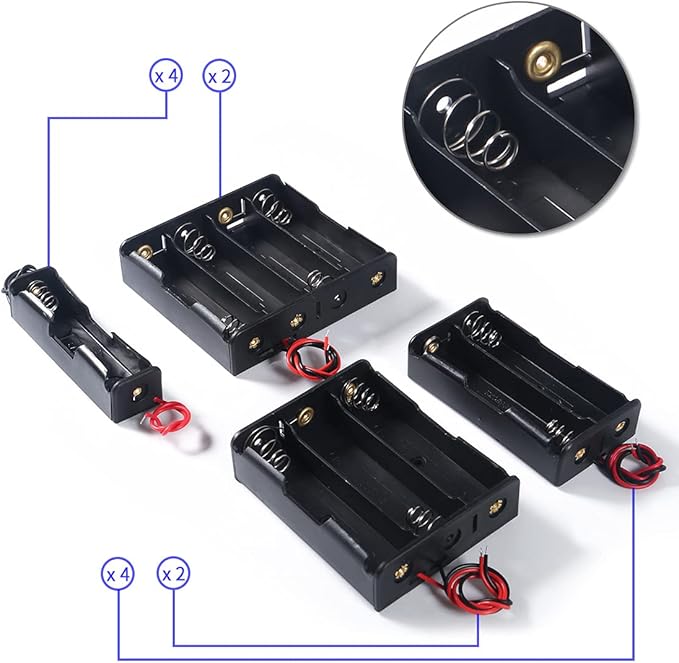 12PCS 18650 Battery Holder Bundle with Wire 18650 Battery Holder Case 3.7V, 1/2/3/4 x 3.7V Series DIY Battery Storage Boxes, 1/2/3/4 Slots Black Plastic Batteries Case for 18650 Battery